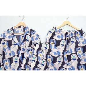 Conjunto de pijama de algodón con estampado animal, conjunto de pijama bohemio con estampado de bloques para mujer, conjunto de pijama de verano, traje de dormir de dos piezas - Product Image 6