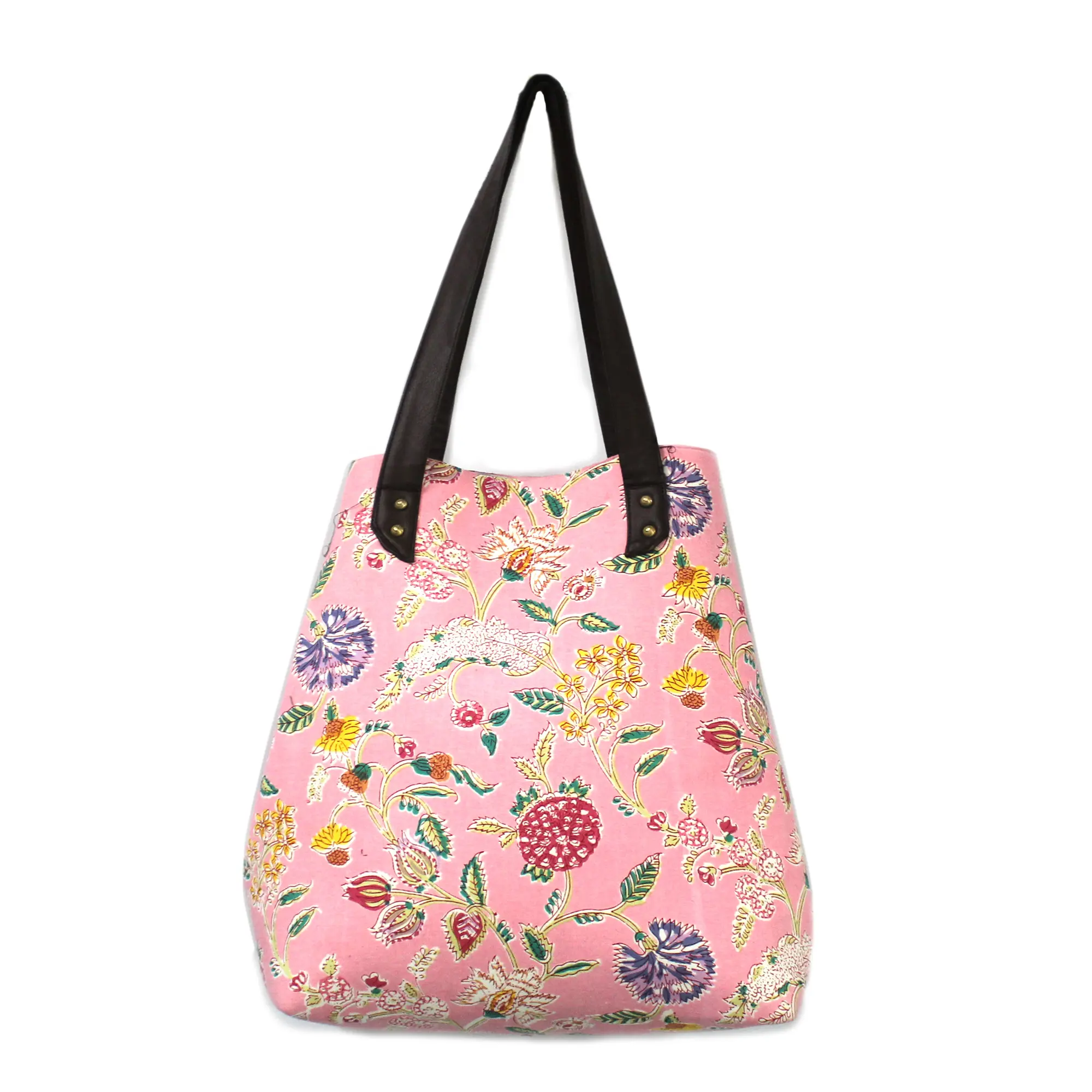 Indian Handmade New Baby Pink Shoulder Bag Floral Printed Purse Tote Bags Cotton Woven Bags