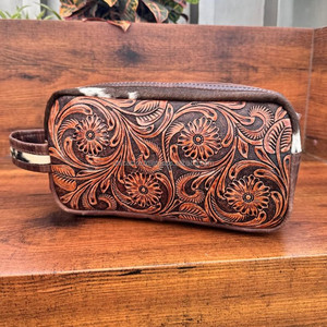 Bolsa de cosméticos de cuero con cremallera personalizada, neceser de viaje occidental para mujer, Kits de Dopp de cuero genuino - Product Image 2