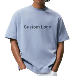 Men's Heavy Cotton t Shirt High Quality Custom LOGO Desgin Blank Oversized Drop Shoulder Rib O-neck <b>Tshirt</b> for Men - Product Image 1