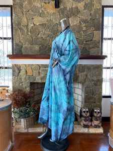 Caftán de Rayón con Estampado Tie Dye Turquesa, Vestido Maxi Bohemio, Talla Grande, Traje de Baño para Playa - Product Image 3