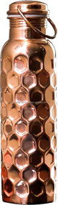 <b>Custom</b> Pure Copper <b>Water</b> <b>Bottle</b> Honeycomb Hexagon Hammered Pattern Metal Flask Ring Handle Lid Bulk - Product Image 5