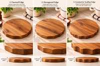 Sous-plats géométriques en bois faits à la main de 10 pouces, rondes et rustiques, pour plats chauds, théières et casseroles, pour comptoir de cuisine, vente en gros