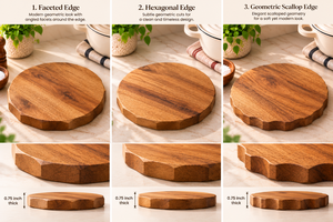 Sous-plats géométriques en bois faits à la main de 10 pouces, rondes et rustiques, pour plats chauds, théières et casseroles, pour comptoir de cuisine, vente en gros - Product Image 4