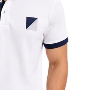 Camiseta Polo Personalizada Blanca y Azul Marino para Hombre, Manga Corta, Informal, para Golf, OEM, Marca Privada, Transpirable, Uniforme, Venta al Por Mayor - Product Image 4