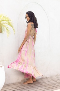 Maxi Dress Beach <b>Kaftan</b> Tye-Die Brown Soft Cotton A-Line Silk Lining Goddess Summer Resort Wear Gift Her Loose Fit <b>Plus</b> <b>Size</b> - Product Image 3