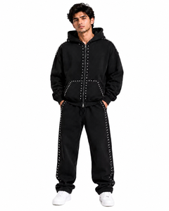 Men's Drop Shoulder Hoodies Custom 100% Cotton Double Zip up Hooded Sweatshirt High Quality Oversize Pullover Fleece Men Hoodie - Product Image 2