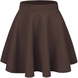 Jupe courte trapèze plissée pour femme, taille élastique, couleur unie, taille haute, confortable, en polyester, pour toutes les saisons - Product Image 1