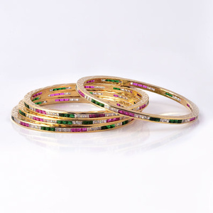 22K Yellow Oxidised Gold Plated Brass CZ Bangle <b>Red</b> Green White Wedding Channel Setting Indian Bridal Kada Bollywood Jewelry - Product Image 2