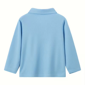 Adult Unisex Polo <b>Long</b> Sleeve Mid-Large Solid Color Loose Waffle 100% Cotton High School Uniform Back-To-School Season - Product Image 3