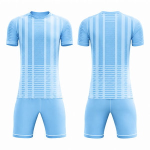 Conjunto de Uniforme de Fútbol Personalizado por Sublimación, Unisex, al por Mayor, Azul Liso, Cuello en V, Uniforme de Fútbol de Alta Calidad para Entrenamiento de Clubes y Equipos - Product Image 3