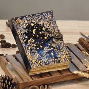 Grimoire leather journal Moon And Tree Printed Blank spell <b>book</b> of shadows Gifts For Him vintage Look <b>Notebook</b> Grimoire leather - Product Image 2