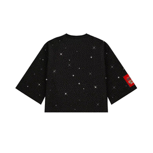 เสื้อยืดไหมพรมสีดำทรงโอเวอร์ไซส์สำหรับผู้ชาย พิมพ์ลายข้อความ "Work Hard Night Back"  แบบรักษ์โลก สไตล์สตรีทแวร์ แขนสั้น - Product Image 4