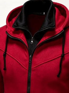 Men's Maroon Hooded <b>Zip</b> <b>Up</b> <b>Jacket</b> Slim Fit Windproof Polyester Casual Lightweight Outerwear Winter Wear - Product Image 2