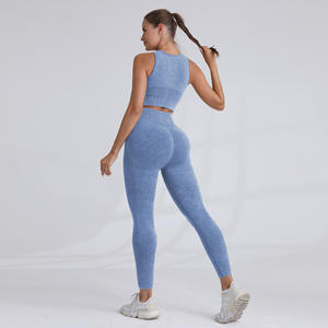 Soutien-gorge de sport de maintien sans couture, Leggings courts sculptants à effet froncé au dos, Tenue de course et de yoga respirante et légère - XL Uni - Product Image 5