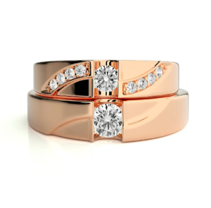 925 Sterling Silver Rose Gold Plated Solitaire <b>Couple</b> <b>Wedding</b> <b>Rings</b> with Cubic Zirconia Christian Style - Product Image 3