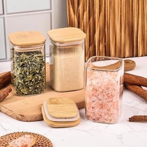 Bulk Borosilicate Glass Storage Jars <b>Set</b> with Airtight Wooden Lid Kitchen Food Storage Containers Transparent Glass <b>Canisters</b> - Product Image 2