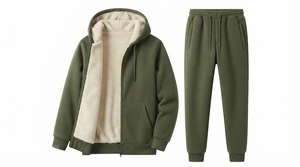 Men Fleece Tracksuit Set Hooded Zip Up Jacket and <b>Jogger</b> Pants <b>Sherpa</b> <b>Lined</b> Winter Casual Sportswear - Product Image 2