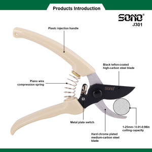 Tijeras de podar profesionales SONO J301, tipo bypass, con revestimiento de PTFE, para diestros, de acero al carbono con mango de plástico ABS. - Product Image 2