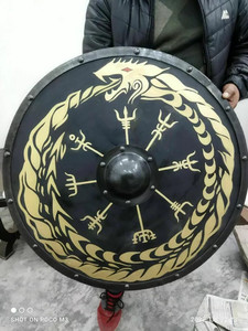 Escudo Vikingo Medieval de 24 Pulgadas, Hecho a Mano en Acero, con Recubrimiento en Polvo Negro, Patrón Animal Vintage, Escudo Decorativo de Pared Histórico - Product Image 4