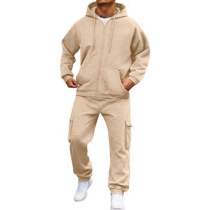Men's <b>Purple</b> Hooded Tracksuit Solid Color Full Zipper Casual Sweatshirt and Cargo Pants Set Breathable Regular Fit Autumn Wear - Product Image 4
