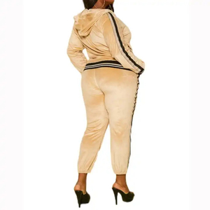 Ensemble de survêtement streetwear en velours pour femme, taille plus, hiver, couleur unie, avec sweat à capuche zippé et pantalon de jogging - Product Image 4