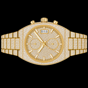 Reloj de Cuarzo para Hombre en Acero Inoxidable Dorado con Esfera de Piedras Brillantes, Doble Subesfera, Visualización de Fecha, Reloj de Lujo para Fiestas - Product Image 3