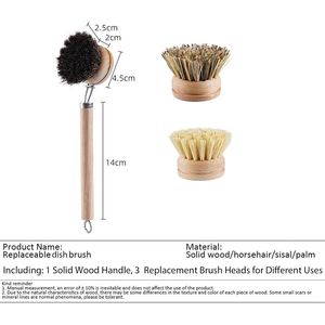 Spazzola per Piatti in Bambù Robusta con 3 Testine in Setole Naturali, Spazzole Multiuso per Pulizia Cucina con Manico in Legno, Crine di Cavallo e Sisal - Product Image 6