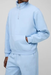 Ensemble de survêtement décontracté pour homme, bleu clair, demi-zip, manches longues, couleur unie, jogging mi-saison 100 % coton - Product Image 2