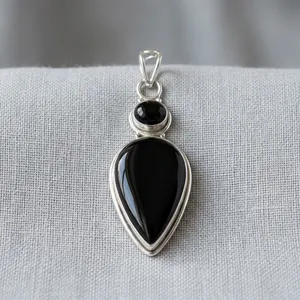 Colgante de Plata de Ley 925 con Ónix Negro, Hecho a Mano, con Piedra Preciosa Natural en Forma de Gota de Agua, Engaste en Bisel, Diseño Bohemio para Mujer - Product Image 3