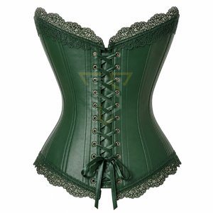 Corset sans couture en cuir PU vert avec dentelle, gaine amincissante à maintien ferme pour femme, design respirant, usage quotidien - Product Image 2