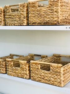 The Set of 3 Water Hyacinth <b>Rectangle</b> <b>Basket</b> with Wooden Handle Multifunction <b>Storage</b> <b>Basket</b> - Product Image 3