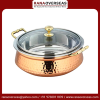 Bol Handi de Luxe en Cuivre et Acier Inoxydable avec Couvercle en Verre et Double Poignée, Design Martelé Moderne, Idéal pour la Maison et la Restauration, Prix Abordable