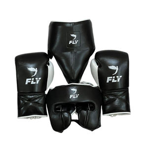 Ensemble d'entraînement de boxe professionnel Fly Boxing, tout neuf, dernier modèle, en cuir noir et blanc, CP-BHG-19 - Product Image 1