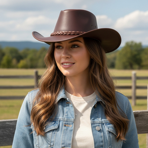 Sombrero de vaquero de cuero estilo austriaco, gorra de cuero brillante para carreras de caballos al aire libre, sombrero vaquero occidental, superventas, personalizado - Product Image 4