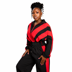Conjunto Deportivo de 2 Piezas para Mujer 2026, con Capucha, Bloques de Color Negro y Rojo, Corte Holgado, Manga Larga, Tejido Transpirable - Product Image 3