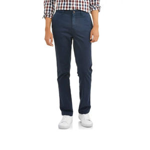 Men's Stretch Formal Golf Pants Lightweight High Waist Canvas Tapered Fit Chino <b>Trousers</b> Blue Zipper Pockets - Product Image 1