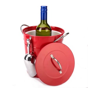 Red Round Metal Ice <b>Bucket</b> With Lid And Scoop Durable Modern Party Beverage Cooler New Arrival At Lowest Cost - Product Image 3