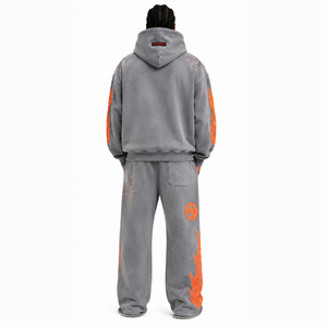 Chándal de algodón grueso personalizado para hombre con estampado gráfico DTG, estilo oversize, desgastado, de forro polar, para streetwear - Product Image 3