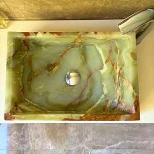 Dark Green Onyx Rectangle Shaped Vessel Sink Natural Stone Basin Brushed Finish Fire Resistant Contemporary Kitchen Dining Bathr - Product Image 3