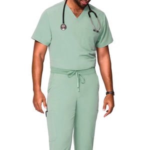 Tenues médicales d'hôpital pour hommes en polyester et élasthanne, uniformes personnalisés confortables à manches courtes pour infirmiers - Product Image 2