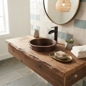 Handmade Hammered Copper Kitchen Sink <b>Round</b> Wash <b>Basin</b> Luxury Bathroom Vessel Sink Farmhouse Countertop OEM Supplier - Product Image 4