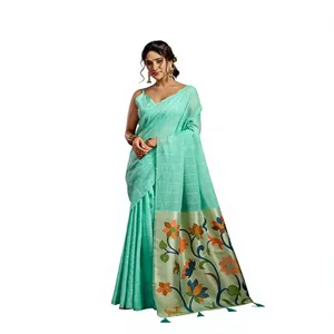 LAMOUNT Traditional Silk <b>Saree</b> with Floral Deer Print Women India Pakistan Wedding Wear All Seasons Regular Fit Floor Length - Product Image 1