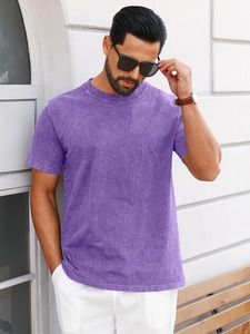 Camiseta de Manga Corta para Hombre, Color Morado Sólido, Cuello Redondo, Corte Regular, Informal, de Algodón Jersey - Product Image 2