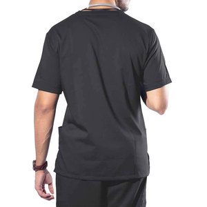 Men <b>Black</b> Scrub Set Short Sleeve V Neck Top Straight Leg <b>Pants</b> Hospital Uniform Cotton Polyester Blend Woven Cotton Fabric - Product Image 2