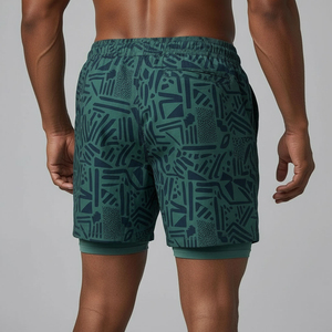 Men's 2 1 Swim Shorts Quick Dry Compression Liner Stretch Mid Waist Drawstring Closure Eco-Friendly Breathable Phone Pocket OEM - Product Image 2