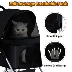 Cochecito para mascotas para todo tipo de clima, con paneles de ventilación, sombra ajustable y bolsa de almacenamiento para caminatas diarias, 2 unidades - Product Image 3