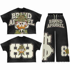 Ensemble deux pièces vintage d'été pour homme, motif chérubin gothique rouge, comprenant un t-shirt court clouté à séchage rapide et un pantalon évasé streetwear, sérigraphié - Product Image 6