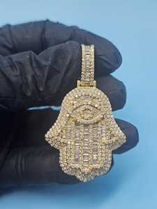 Colgante de mano de Fátima con moissanita VVS, talismán espiritual, amuleto protector, amuleto de ojo, regalos de buena suerte - Product Image 4