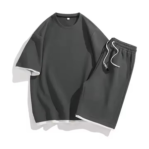 Conjunto de 2 piezas de verano para hombre 2026 al por mayor: Camiseta de manga corta y pantalones cortos de algodón pesado estilo streetwear - Product Image 3